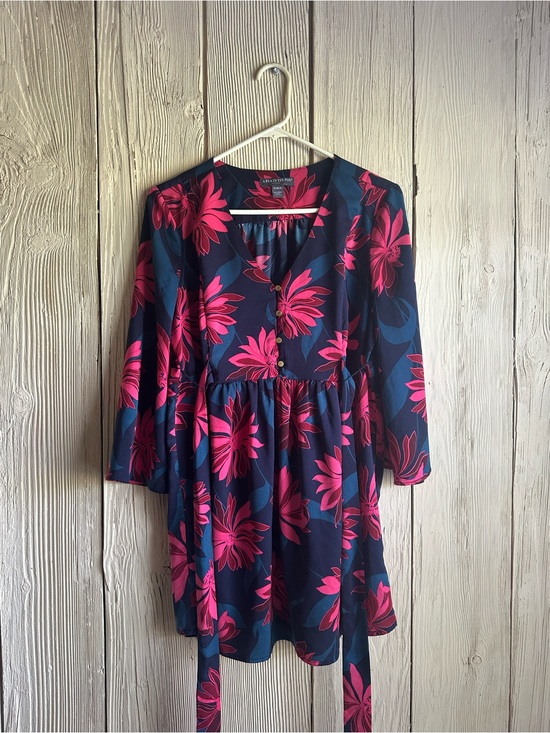 A Pea in the Pod Tops - A Pea in the Pod Maternity Navy Top Tunic Dress with Pink Floral Print Size M